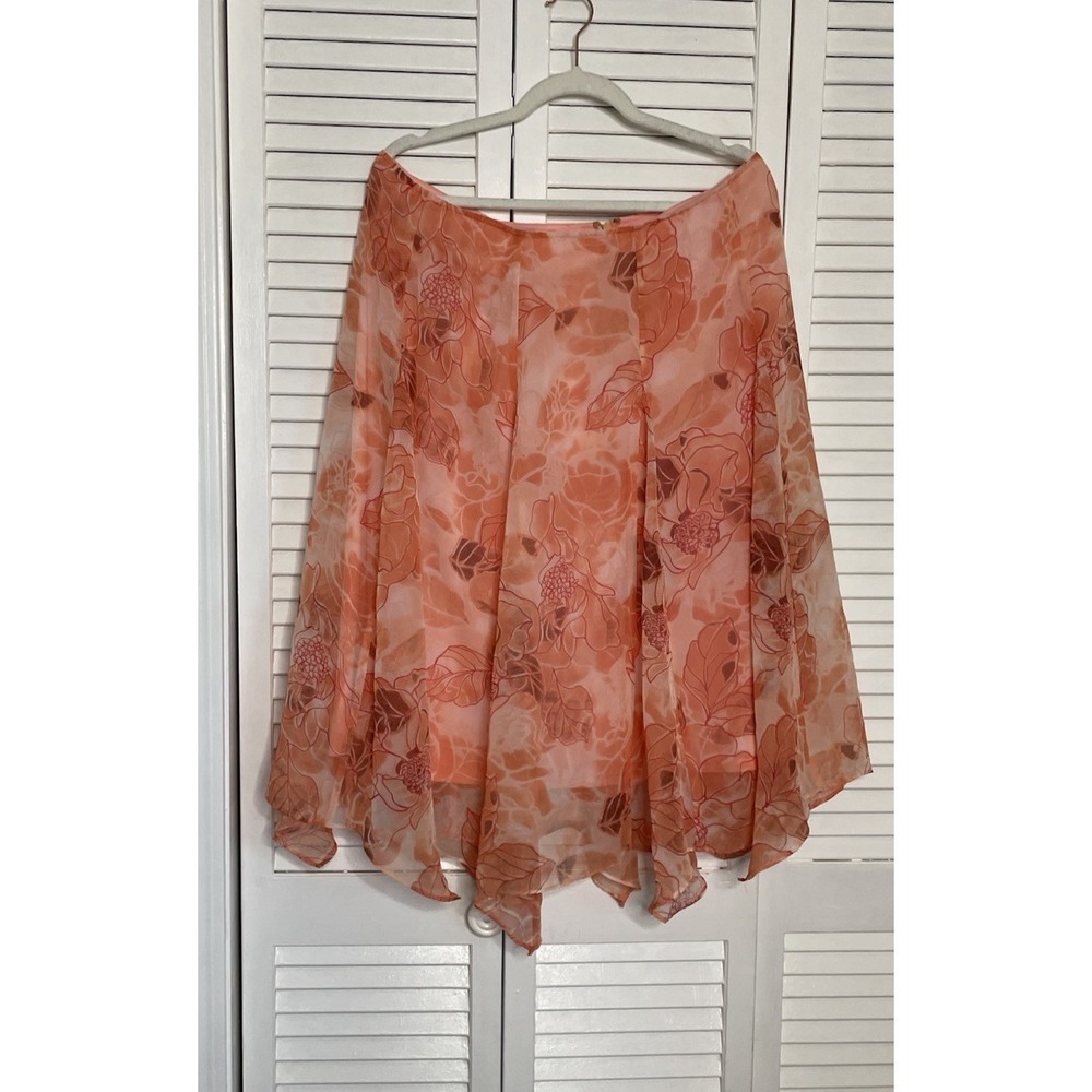 Sheri Martin Womens 18‎ Skirt Peach Handkerchief Hem Floral Elegant Lined